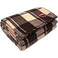 Swiss Link Military Surplus 90 x 62 Inch Insulating Indoor Outdoor Stain, Flame, and Water Resisting Classic Wool Plaid Washable Throw Blanket, Brown